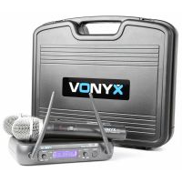 Vonyx WM73 - Micros sans fil UHF, deux micros main, 2 canaux, avec valise