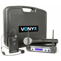 Vonyx WM512C - Système micros station sans fil VHF, micro main et micro casque avec émetteur