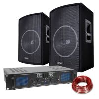 SkyTec DJ - 2 enceintes 12 pouces, amplificateur et câble inclus,  puissance 700W