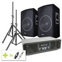 SkyTec Kit Sono DJ 1000W avec Amplificateur, Haut-Parleurs 15" et Supports