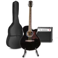 MAX ShowKit set de guitare électrique acoustique avec support de guitare - Noir