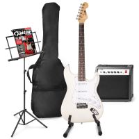 MAX GigKit set de guitare électrique comprenant la musique et le support de guitare - Blanc
