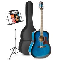 MAX SoloJam Western- Guitare pour débutant acoustique avec pupitre - Bleu