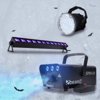 BeamZ Set complet d'effets d'Halloween avec machine à fumée à effet de glace, stroboscope LED