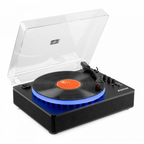 Fenton RP162LED - Platine Vinyle Bluetooth In & Out - Plateau LEDs, Haut-Parleurs Intégrés - Noire