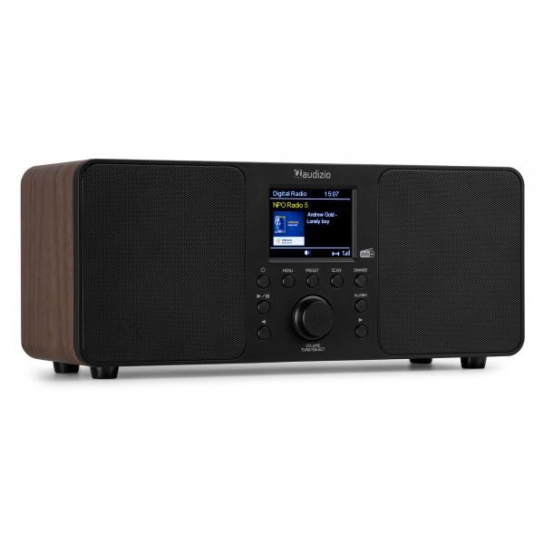 Audizio Genua Radio DAB+ Bluetooth 5.0 - Noyer, Écran Couleur 2,8 avec Télécommande