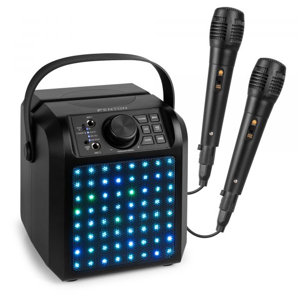 Fenton KAR50B Enceinte Karaoké Enfant Bluetooth avec Façade Lumineuse 50 Watts - Noire