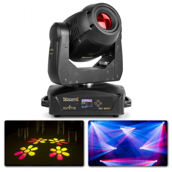 BeamZ Professional IGNITE180S - Lyre LED Spot, LED Blanche 180W, Roues de Gobos et Prismes, Modes DMX