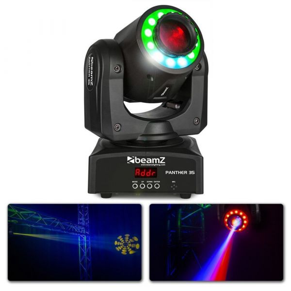 BeamZ Panther 35 - Lyre Spot avec Anneau de LEDs, 35W, Mode DMX, 7 Couleurs + Blanc