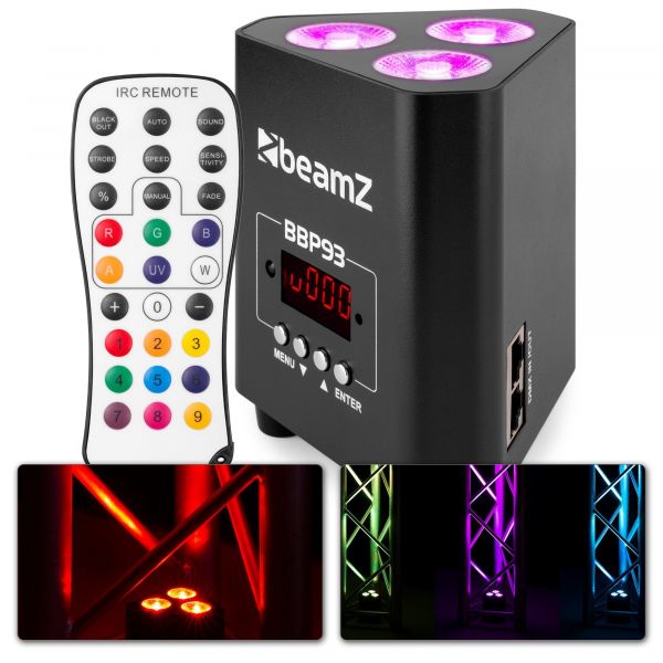 BeamZ BBP93 - Projecteur LED de Structure Suspendable, sur Batterie - RGBW DMX - 3x 10 Watts