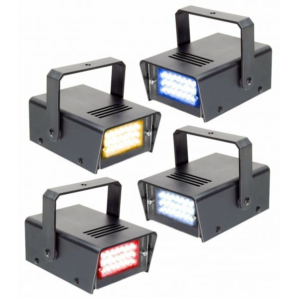 BeamZ BMS24SET - Pack 4 Mini Stroboscopes LED, Vitesse Réglable, Programmes Automatiques