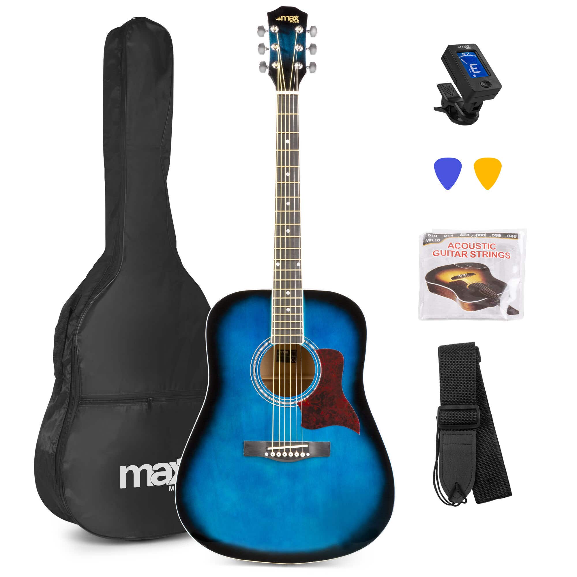Max SoloJam - Guitare Acoustique Folk Pack Débutant - Bleue