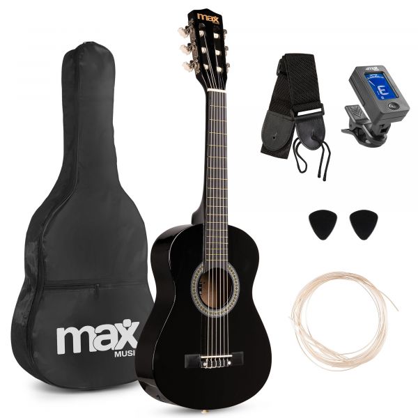 Max SoloArt Pack Guitare Classique Junior 1/4 - Noire, Enfant 4 à 6 ans