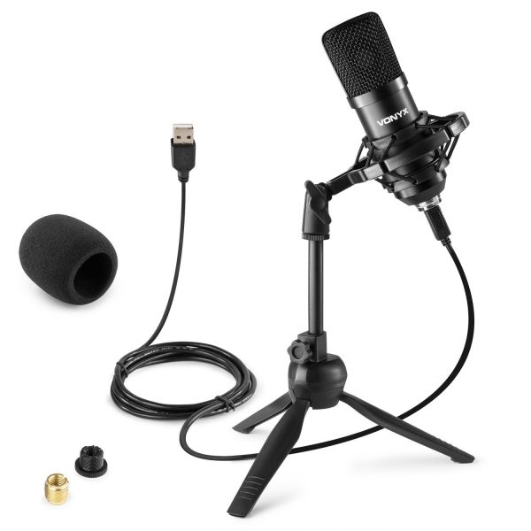 Vonyx CM300B - Microphone Streaming avec Trépied - Noir