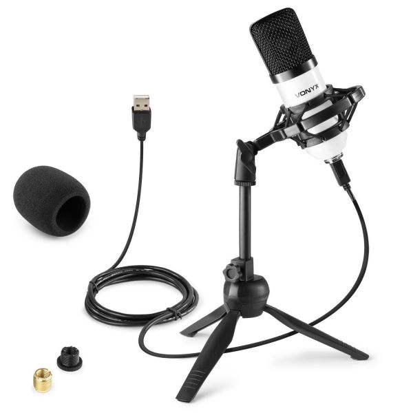 Vonyx CM300W - Microphone Streaming Live avec Trépied - Blanc