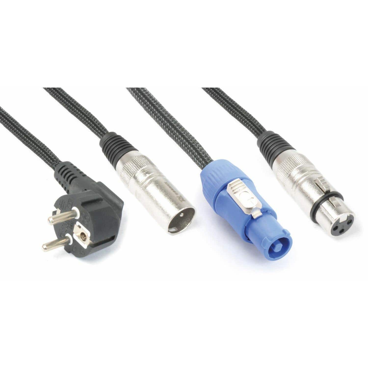 PD Connex Câble Audio Combiné Cordon Schuko - XLR M/Connecteur Power A - XLR F - 20m