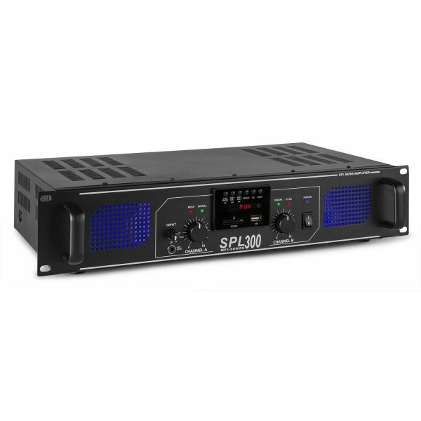 SkyTec SPL300 MP3 - Amplificateur Professionnel, 2X 150 Watts, SD/MP3/USB - Noir