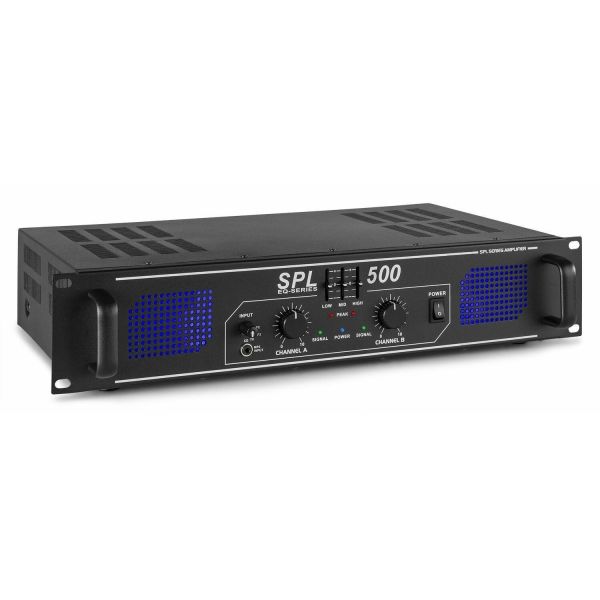 SkyTec SPL 500 - Amplificateur 2x 250 Watts, Égaliseur 3 Bandes, Prise Jack 3,5mm