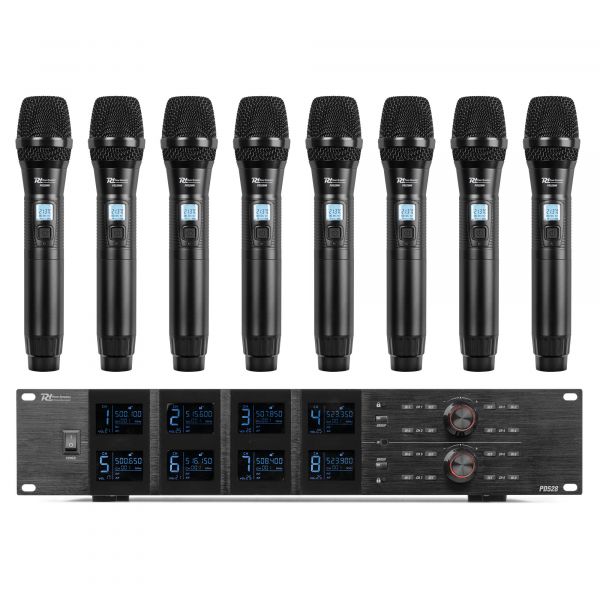 Power Dynamics PD528 Système de Microphones UHF avec 8 Micros Main Sans Fil - 100 Canaux