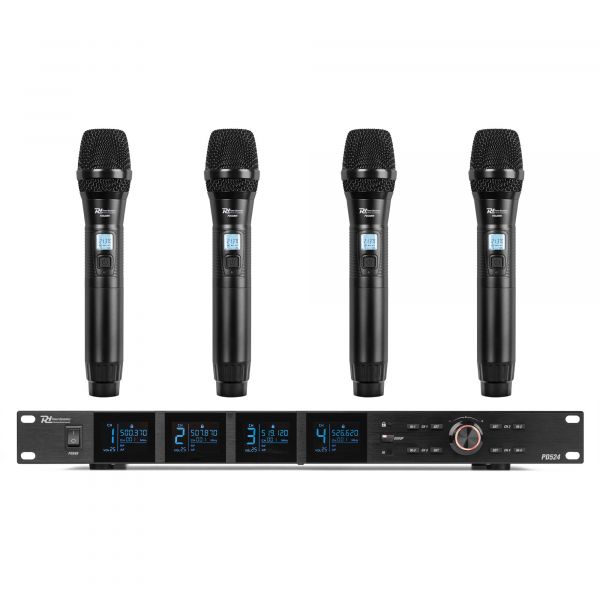 Power Dynamics PD524 - Système de Microphones UHF avec 4 Micros Main Sans Fil - 100 Canaux