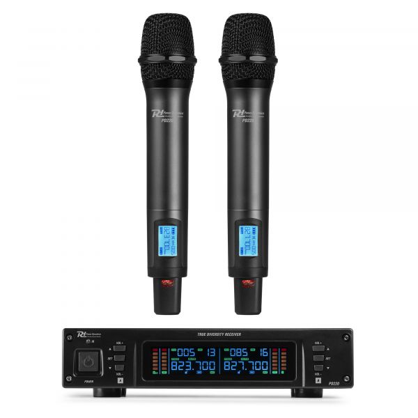 Power Dynamics PD220 - Système de Microphones Sans Fil UHF, True Diversity, 2 Micros et 1 Récepteur - 2x80 Canaux