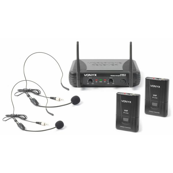 Vonyx STWM712H - Système sans Fil VHF avec Serre-Tête, 2 Casques 2 Émetteurs et un Récepteur