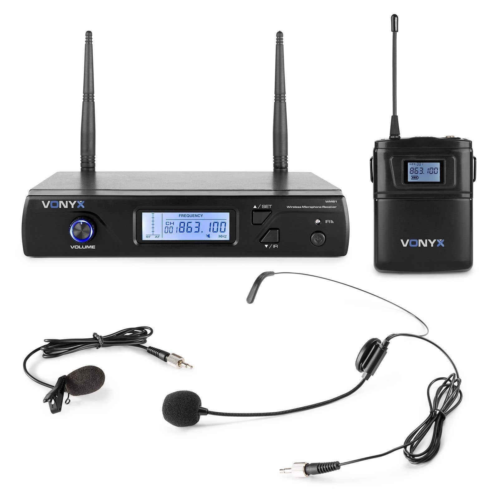 Vonyx WM61B - Microphones sans Fil UHF, 16 canaux