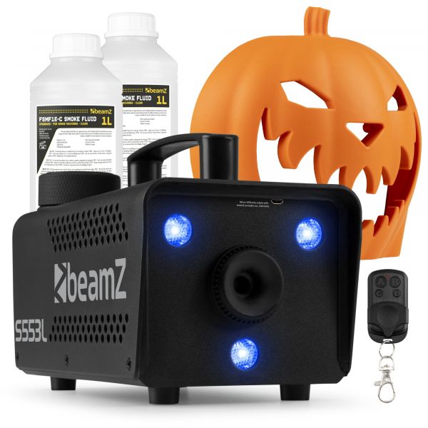 Pack Machine à Fumée Citrouille Halloween & Liquide Supplémentaire 2L - Rires Diaboliques et Effets Lumineux