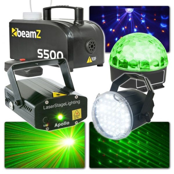 Kit d'Éclairage Complet Disco BeamZ avec Machine à Fumée, Laser, Jelly Ball et Stroboscope