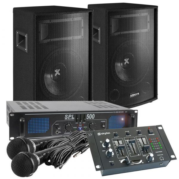 Vonyx Kit Karaoke 500W Complet avec Amplificateur, Haut-Parleurs et Câbles