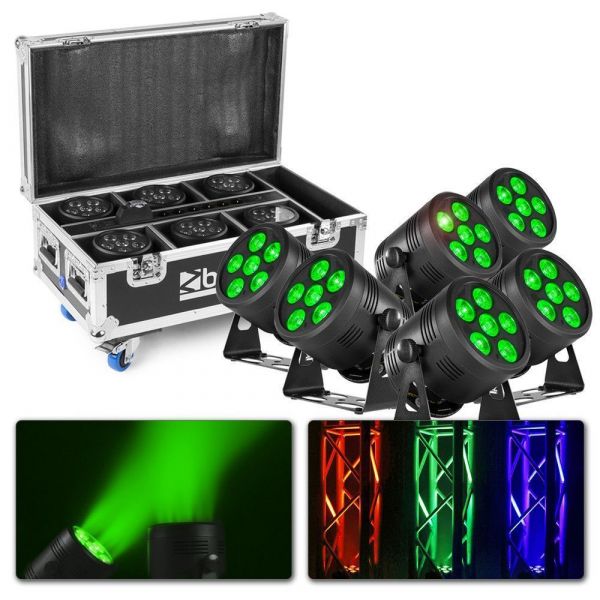 BeamZ Pro BBP66 - Lot de 6 Projecteurs PAR Uplight sur Batterie RGBW DMX - 72 Watts