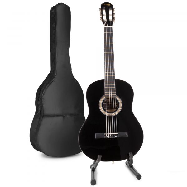 Max SoloArt - Guitare Acoustique Classique Pack Débutant avec Stand - Noire