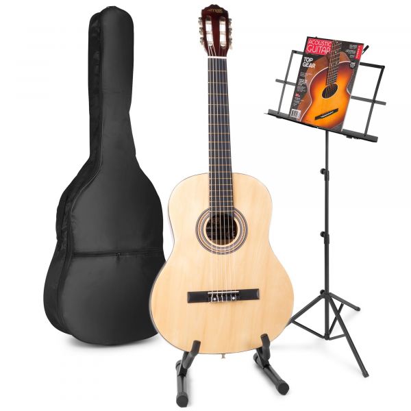 Max SoloArt - Guitare Acoustique Classique Pack Débutant avec Pupitre et Stand - Couleur Érable