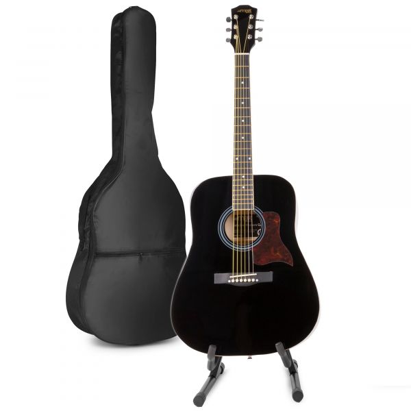 Max SoloJam Western - Guitare Acoustique Pack Débutant avec Stand - Noire