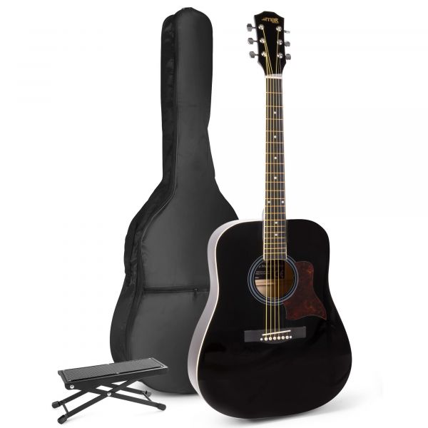 Max SoloJam Western - Guitare Acoustique Pack Débutant avec Repose-Pied - Noire