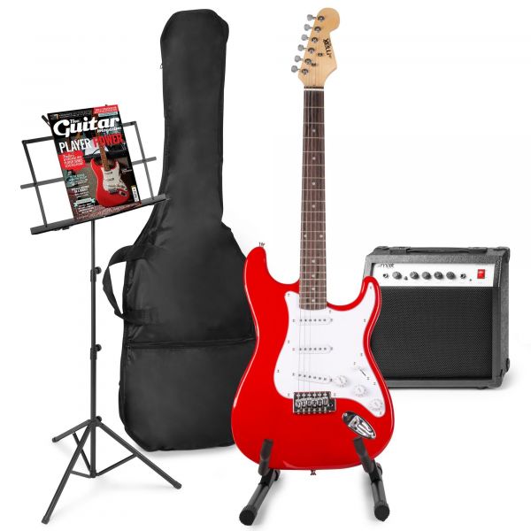 Max GigKit - Guitare Électrique Pack Débutant Ampli 40 Watts, Stand et Pupitre - Rouge