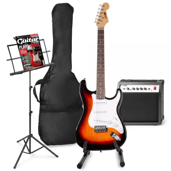 Max GigKit - Guitare Électrique Pack Débutant Ampli 40 Watts, Stand et Pupitre - Sunburst