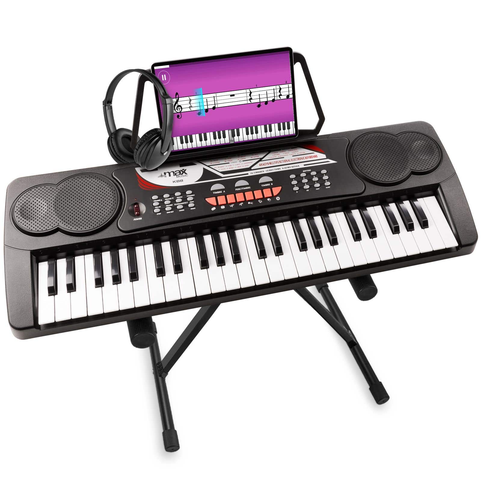 MAX KB8 Clavier Électronique pour Débutant avec Stand et Casque Audio