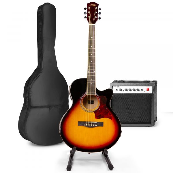 Max ShowKit - Guitare Électro-Acoustique Pack Débutant Ampli 40 Watts et Stand - Sunburst