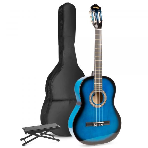 Max SoloArt - Guitare Acoustique Classique Pack Débutant avec Repose-Pied - Bleue