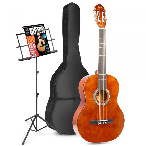 Max SoloArt - Guitare Acoustique Classique Pack Débutant avec Pupitre - Couleur Noyer