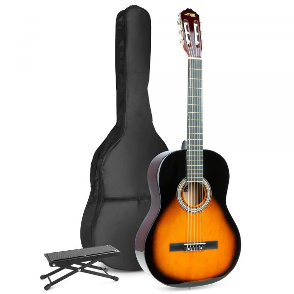 Max SoloArt - Guitare Acoustique Classique Pack Débutant avec Repose-Pied - Sunburst