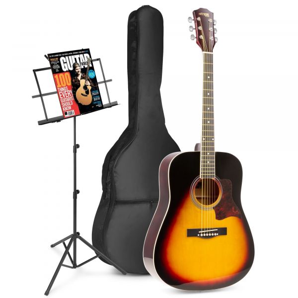 Max SoloJam Western - Guitare Acoustique Pack Débutant avec Pupitre - Sunburst