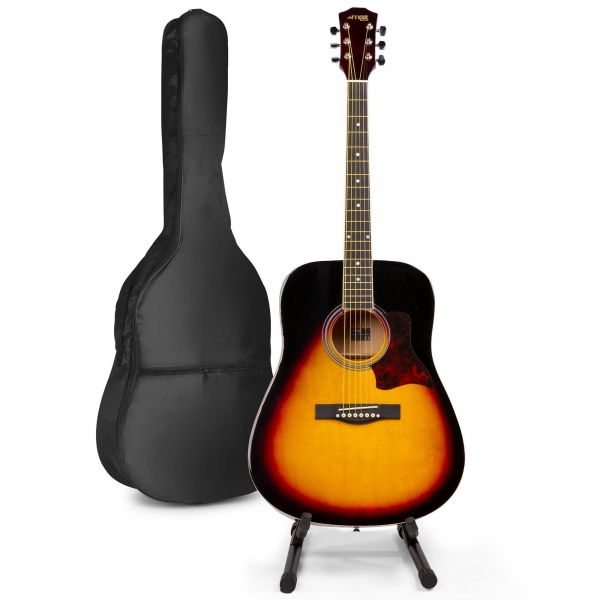 Max SoloJam Western - Guitare Acoustique Pack Débutant avec Stand - Sunburst