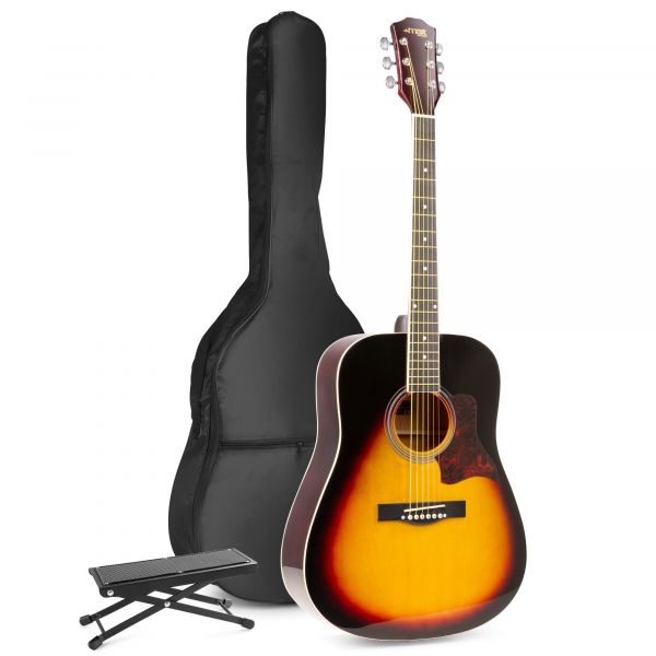 Max SoloJam Western - Guitare Acoustique Pack Débutant avec Repose-Pied - Sunburst