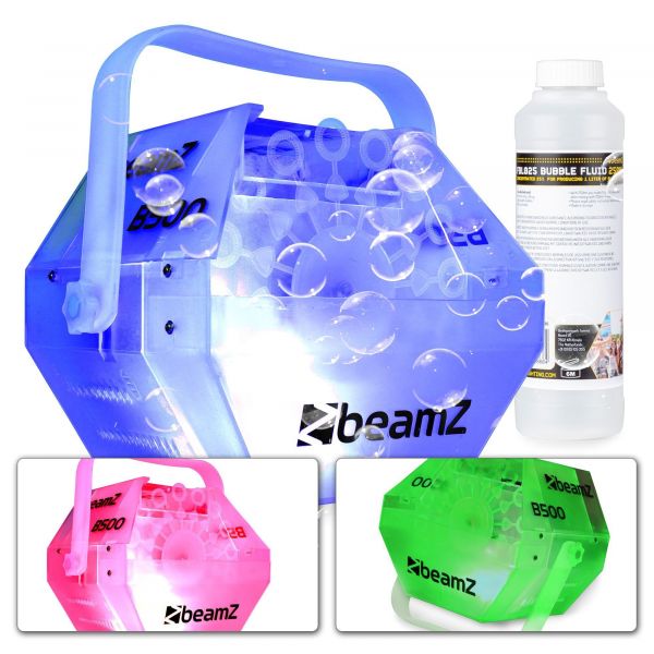 BeamZ B500LED Machine à Bulles avec LED RGB Intégrées - 250ml de Concentré de Liquide à Bulles