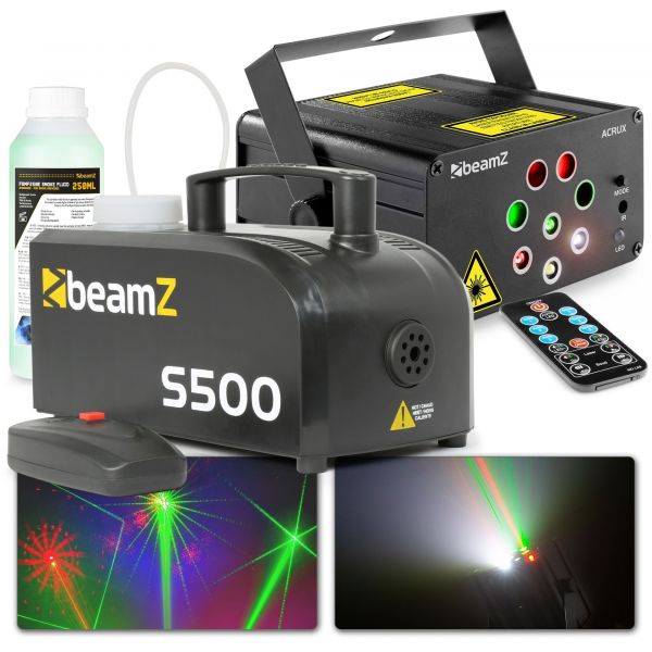 BeamZ S500-P - Machine à Fumée en Plastique avec Liquide et 4 Lasers RGBW