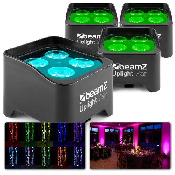 BeamZ BBP90 - 4x Projecteurs d'Ambiance sur Batterie 4 x 4 Watts RGB-UV - Noir