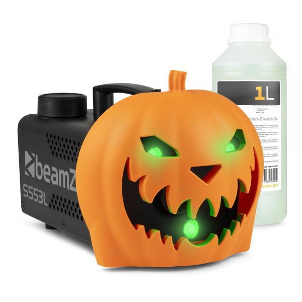 Pack Machine à Fumée Citrouille Halloween & Liquide Supplémentaire 1L - Rires Diaboliques et Effets Lumineux