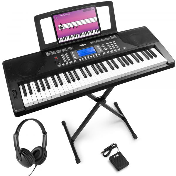 Max Rhapsody61P - Clavier Électronique 61 Touches Semi Lourdes, avec Casque Audio, Stand et Pédale de Sustain Inclus, Haut-Parleurs Stéréo - Clavier MIDI